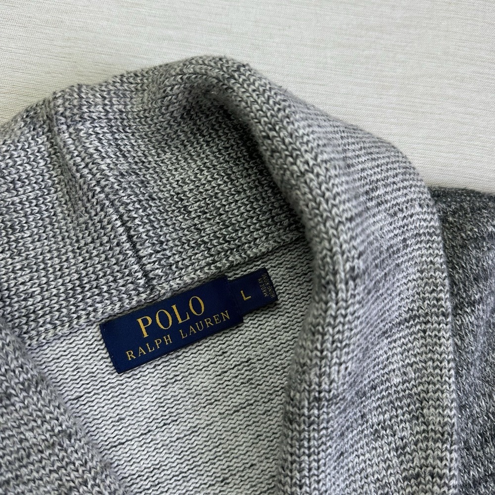 Polo Ralph Lauren Shawl Collar Knit Cardigan Sweater Men L Grey Rugby Preppy - Picture 4 of 10
